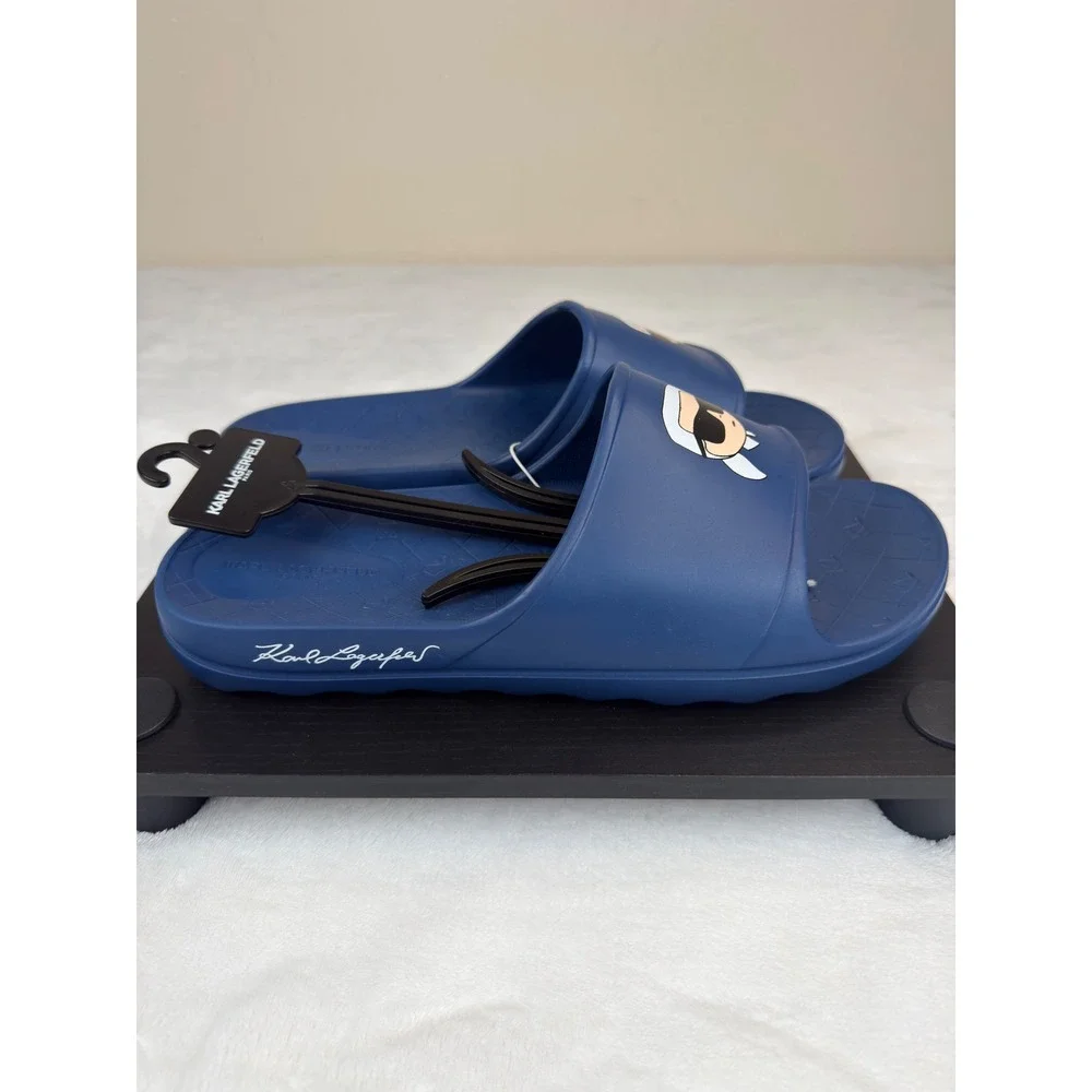 Karl Lagerfeld Paris Mens Blue Ikonik Head Rubber Slide Sandals Size 12 NWOB